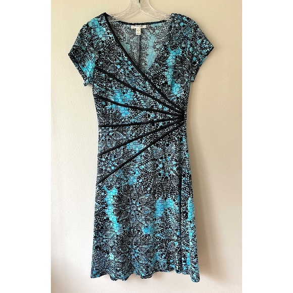 DressBarn Turquoise Cocktail V Neck Midi Dress V Neck Stretch Size 6 Petite. - Picture 1 of 7